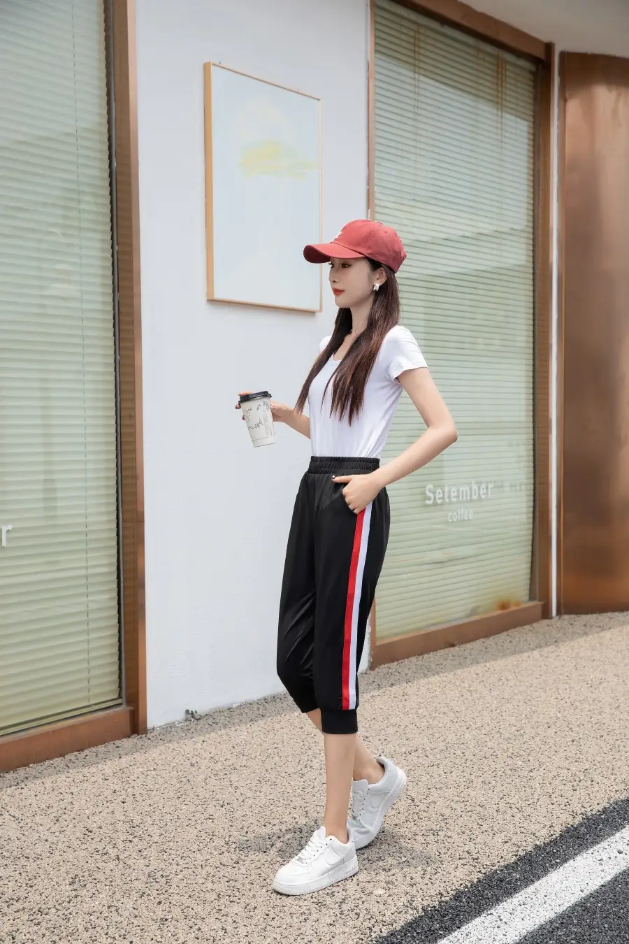 Women Black Striped Cropped Pants High Waist Stretch — feature 5