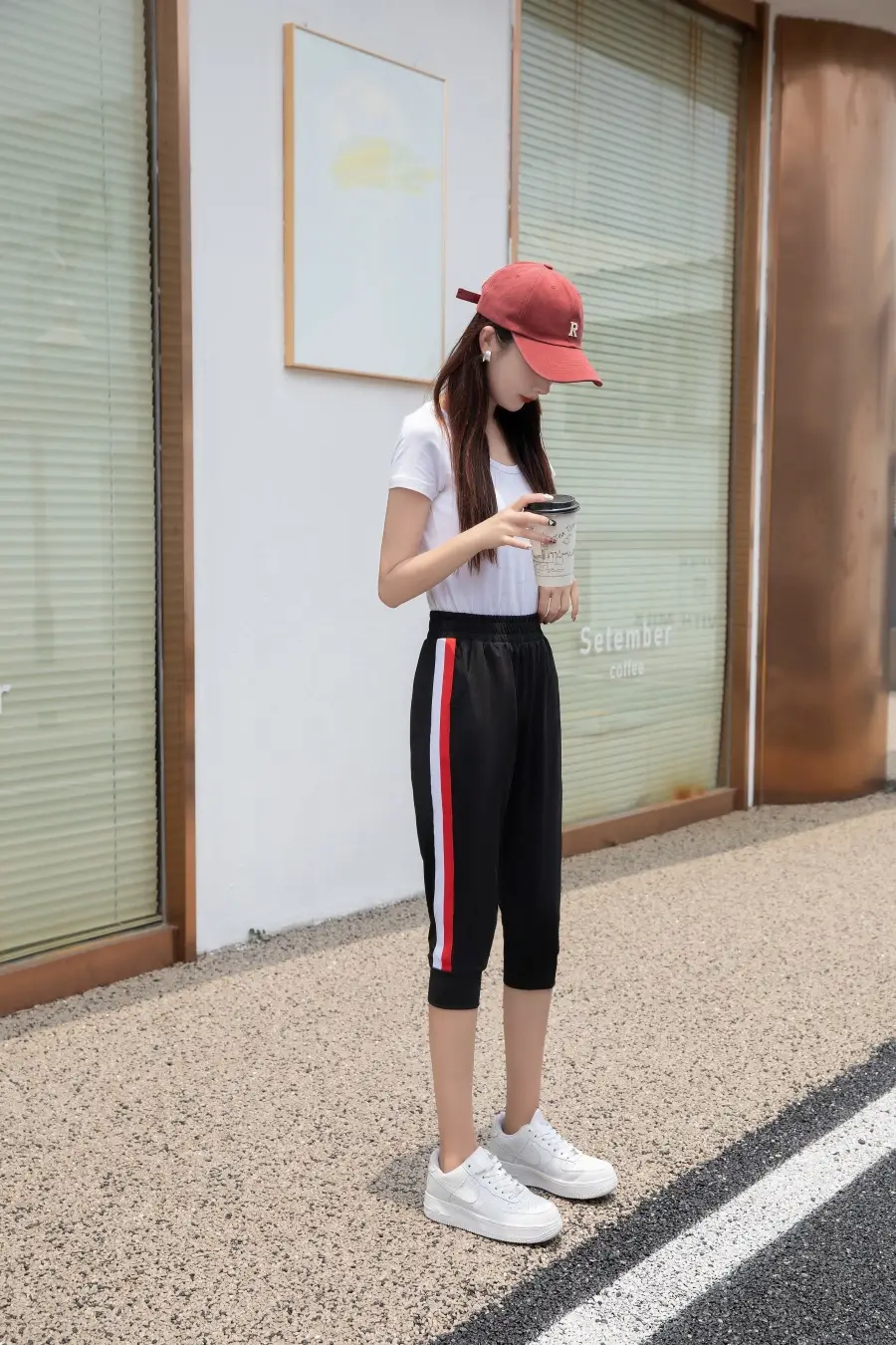 Women Black Striped Cropped Pants High Waist Stretch — feature 7