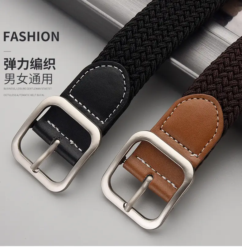 Unisex Navy Woven Belt with Pin Buckle — feature 1