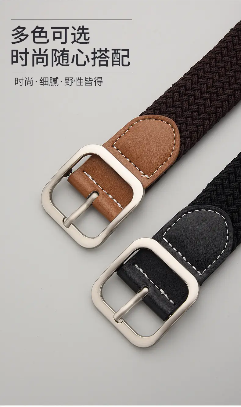 Unisex Navy Woven Belt with Pin Buckle — feature 2