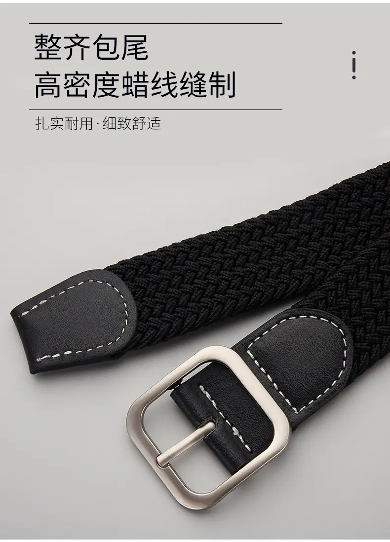 Unisex Navy Woven Belt with Pin Buckle — feature 6