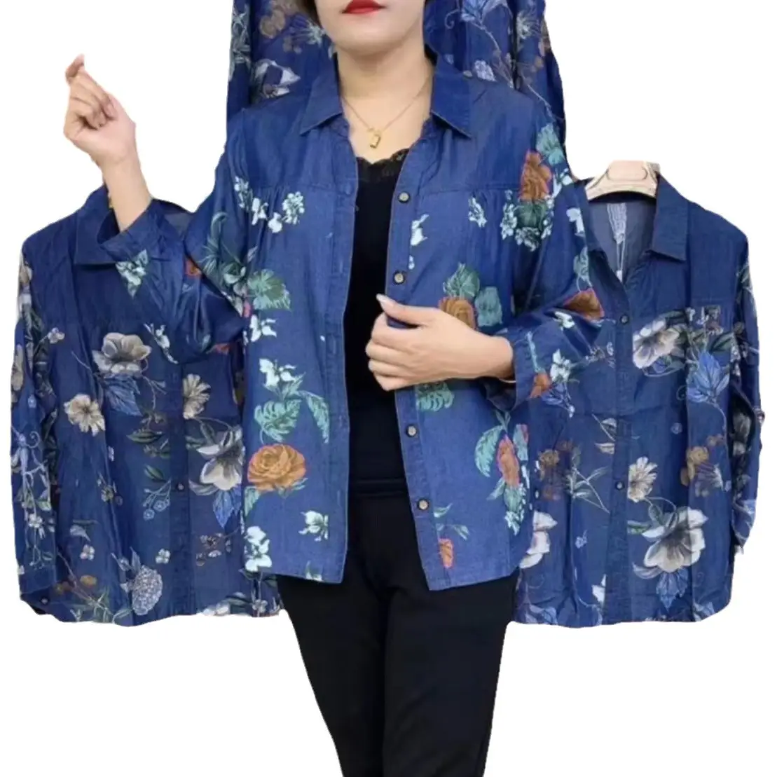 Middle-Aged Ice Silk Printed Shirt Women 2023 V Neck Large - Image 8