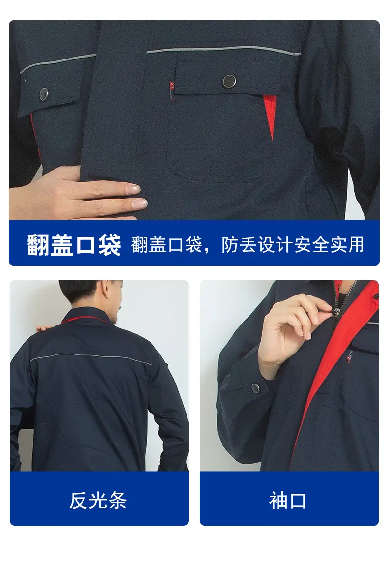 Spring Autumn Labor Suit Men Black Red Triangle Workwear — feature 8