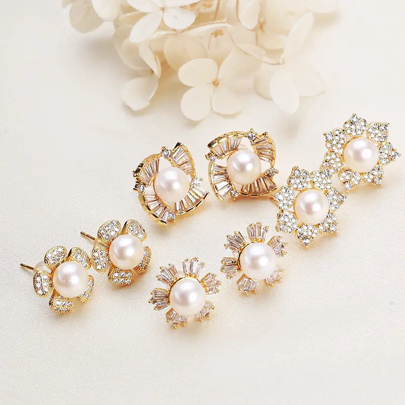 Natural Pearl Earrings Real Gold Electroplating Zircon - Image 2