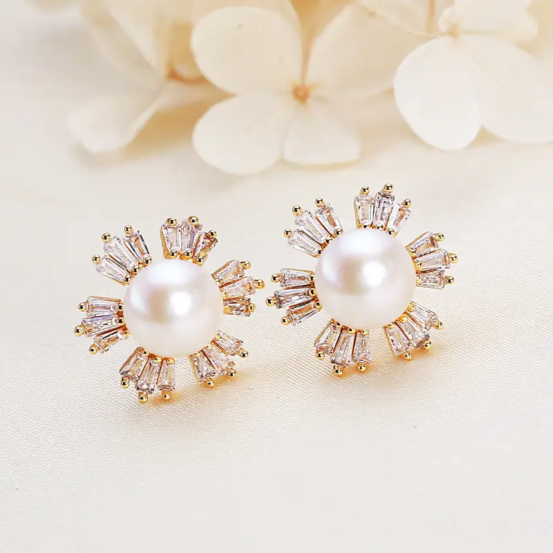 Natural Pearl Earrings Real Gold Electroplating Zircon - Image 4