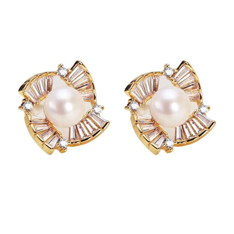 Natural Pearl Earrings Real Gold Electroplating Zircon - Image 6
