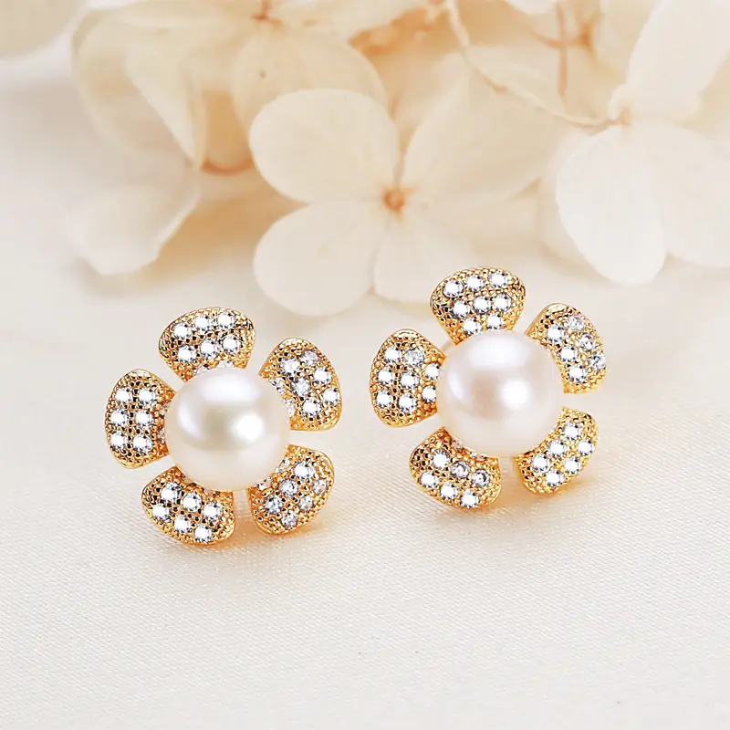 Natural Pearl Earrings Real Gold Electroplating Zircon — feature 15
