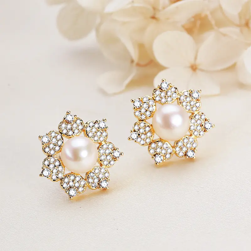 Natural Pearl Earrings Real Gold Electroplating Zircon — feature 19