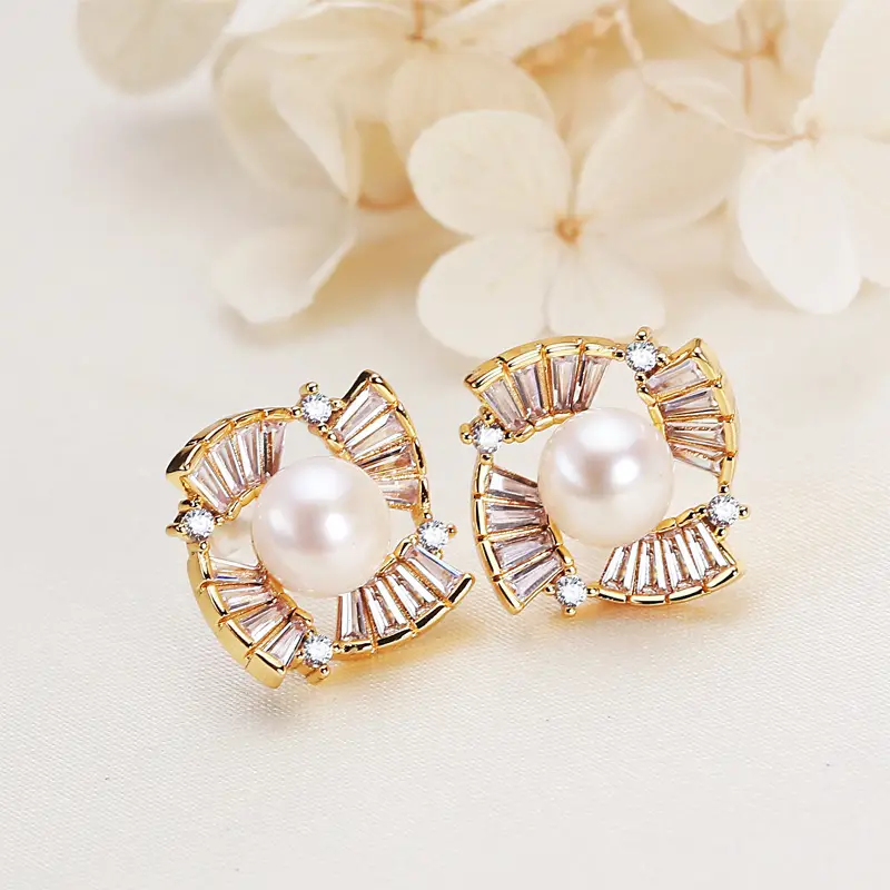 Natural Pearl Earrings Real Gold Electroplating Zircon — feature 21