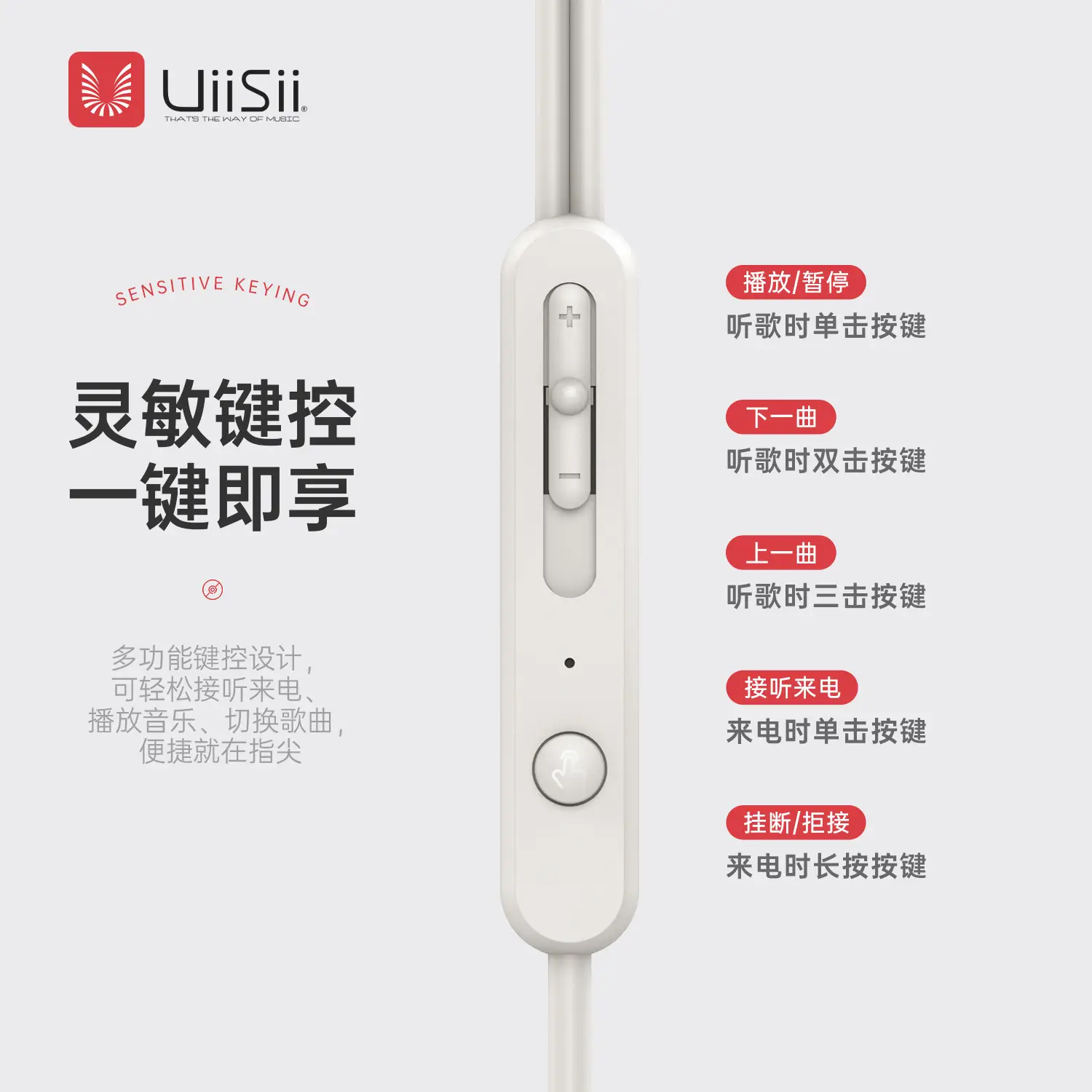 UiiSii Wired In-Ear Headphones White Red