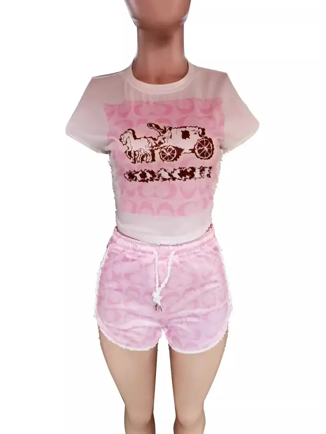 Pink Printed Cotton Shorts Set for Women