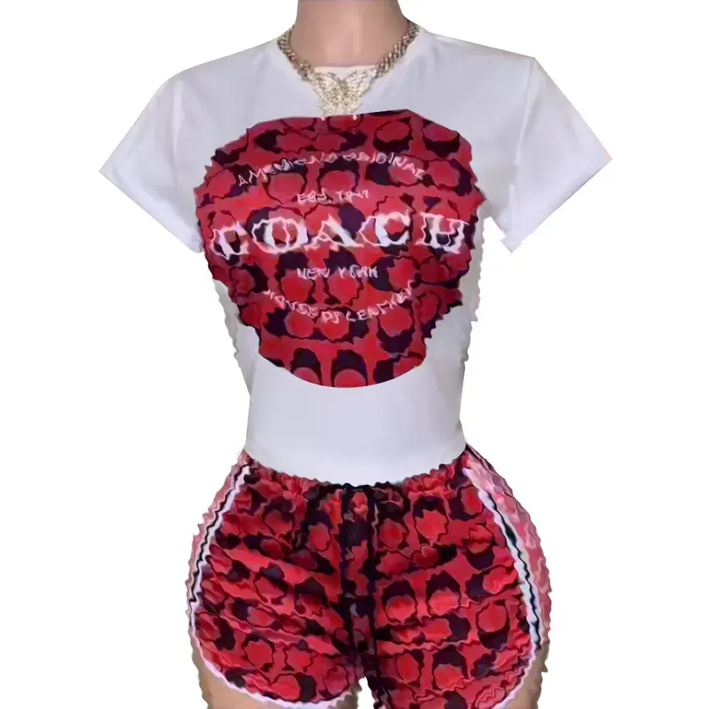 Pink Printed Cotton Shorts Set for Women