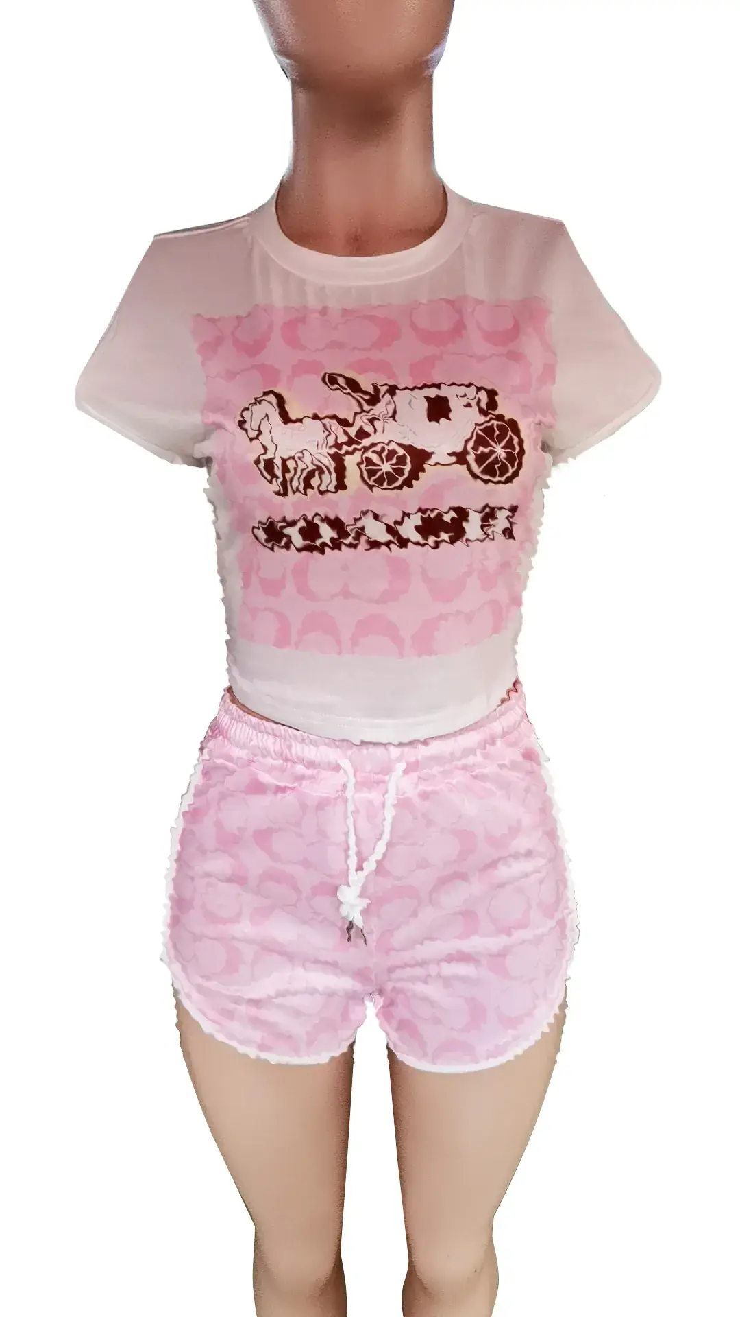 Pink Printed Cotton Shorts Set for Women