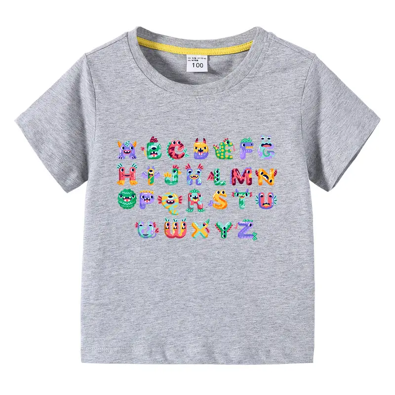 Kids Colorful Alphabet T-Shirt Navy Blue Short Sleeve Cotton - Image 6