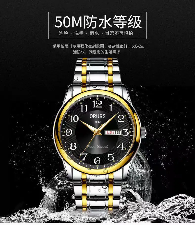 Men's Stainless Steel Quartz Watch with Gold Dial — feature 12
