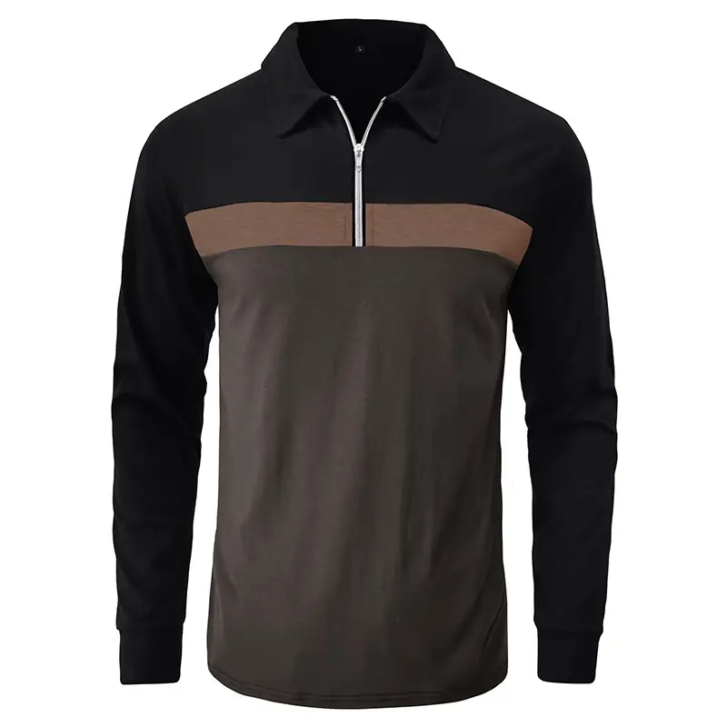 Polo Shirt Navy Grey Stripe Long Sleeve Men — feature 14