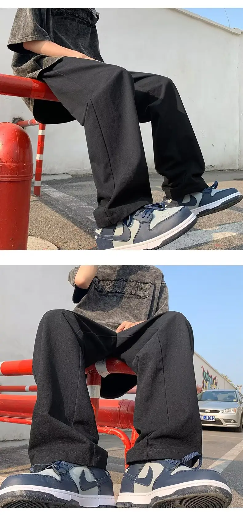 Men's Thin White Sports Pants with Orange Sneakers — feature 4