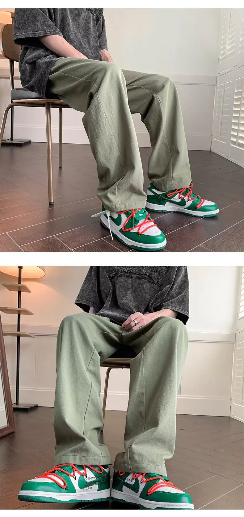Men's Thin White Sports Pants with Orange Sneakers — feature 5