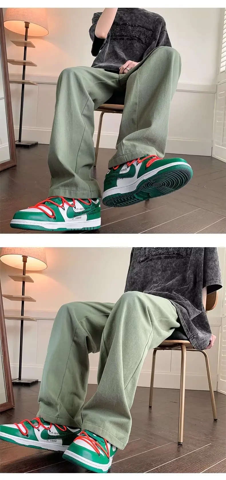 Men's Thin White Sports Pants with Orange Sneakers — feature 6