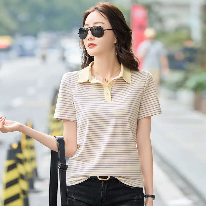 Women Striped Polo Shirt Large Autumn Winter Warm - Image 6