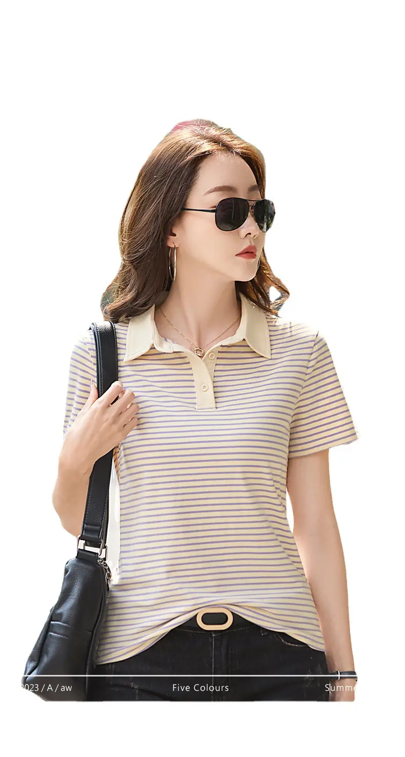 Women Striped Polo Shirt Large Autumn Winter Warm - Image 7