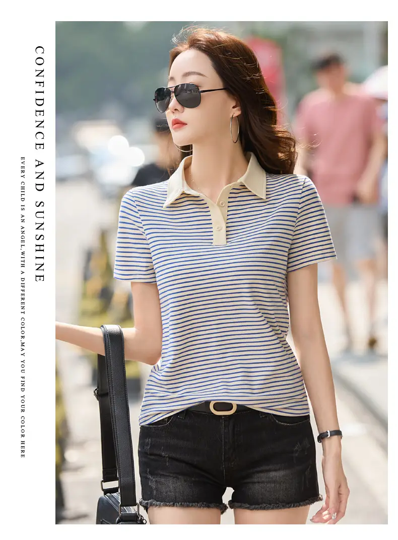 Women Striped Polo Shirt Large Autumn Winter Warm — feature 11