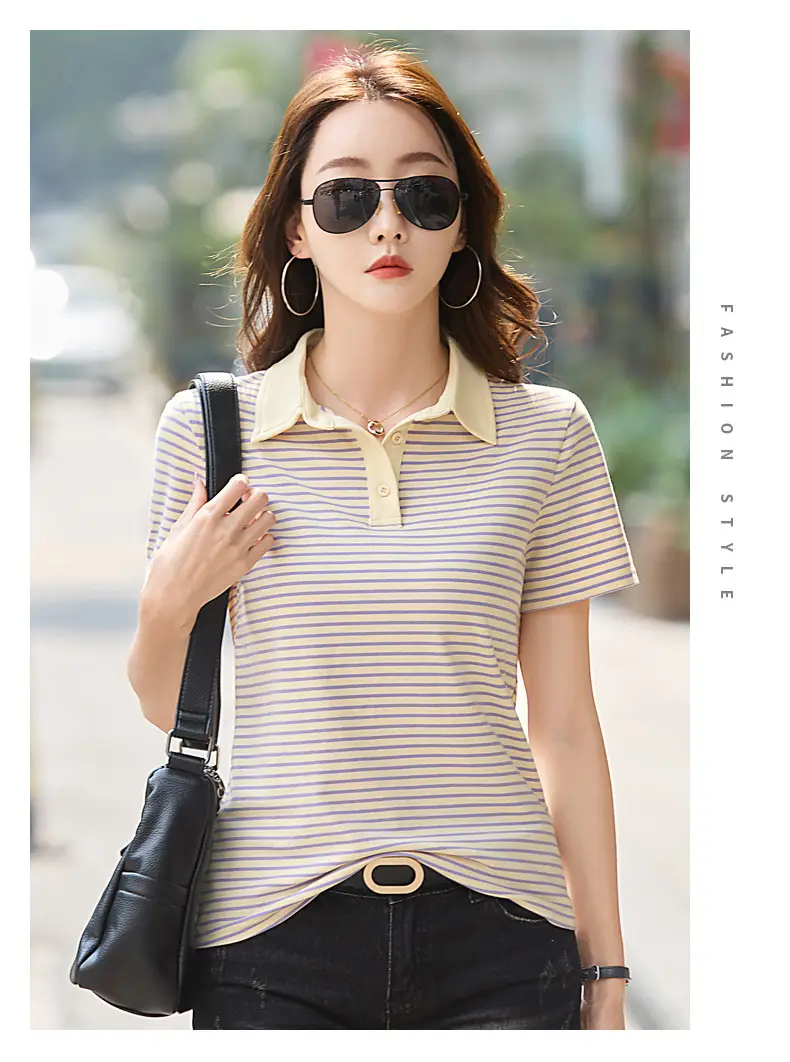Women Striped Polo Shirt Large Autumn Winter Warm — feature 16