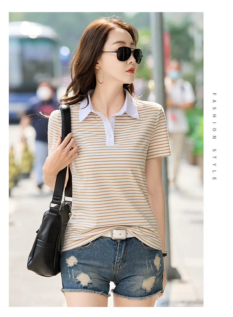 Women Striped Polo Shirt Large Autumn Winter Warm — feature 22