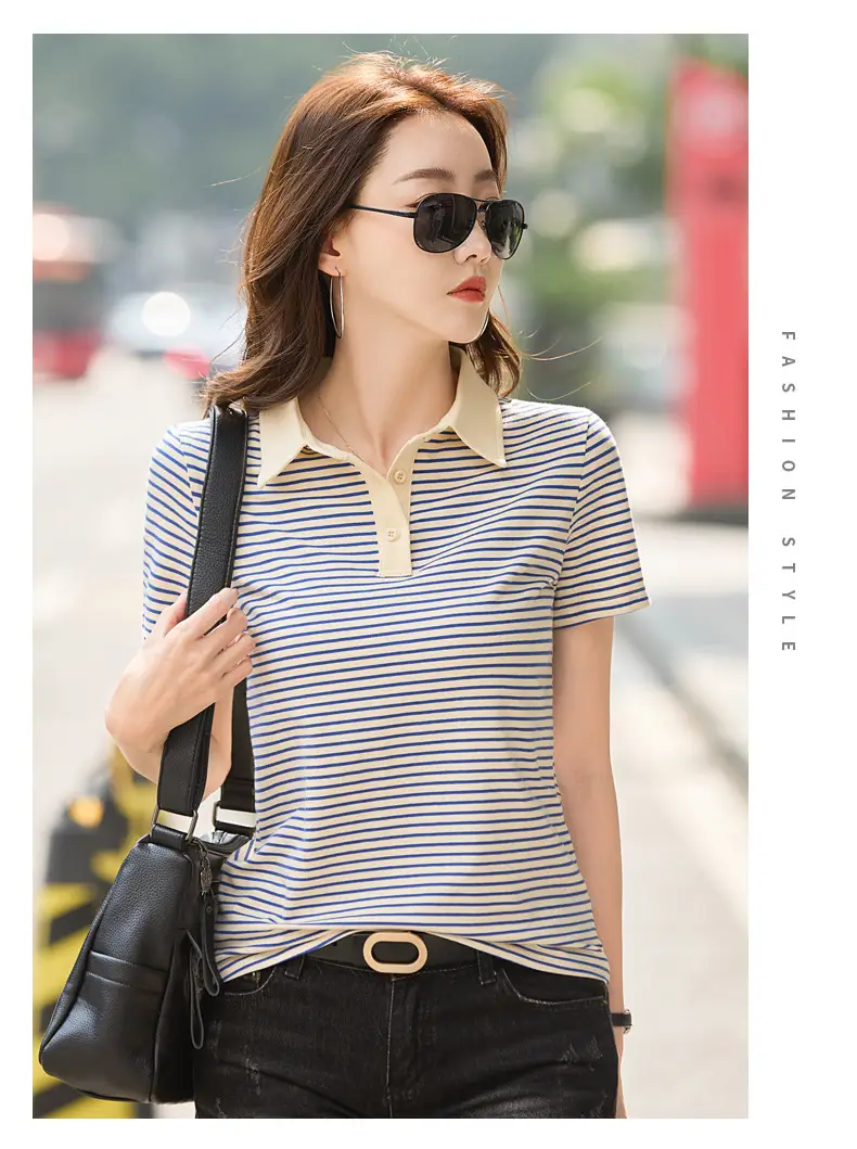 Women Striped Polo Shirt Large Autumn Winter Warm - Image 5
