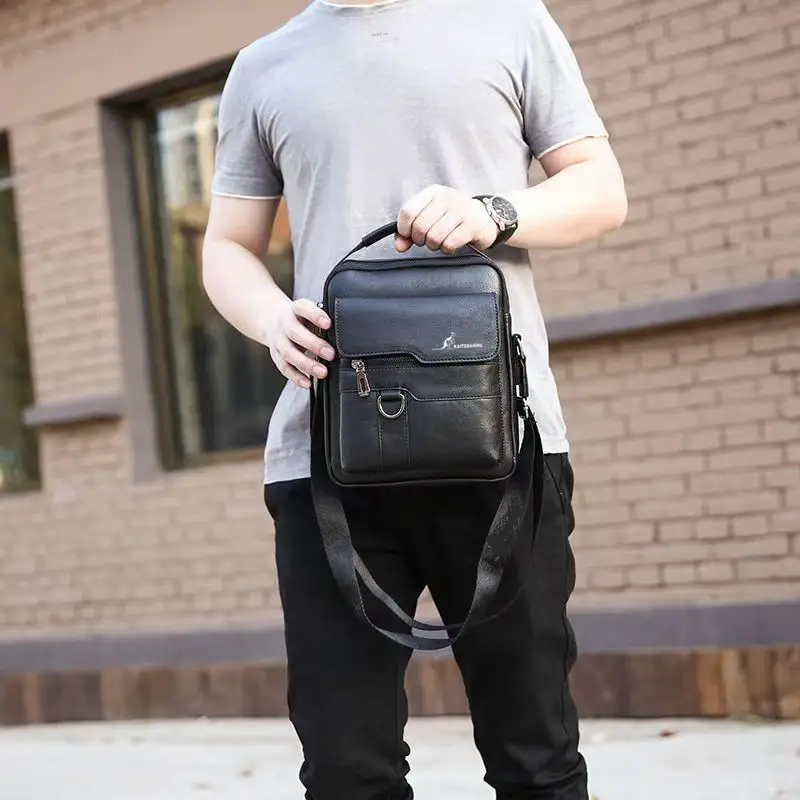Men's Waterproof Shoulder Bag Brown Leather Large Capacity - Image 5