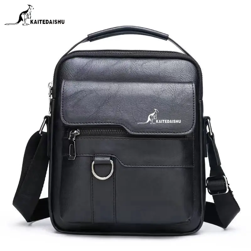 Men's Waterproof Shoulder Bag Brown Leather Large Capacity — feature 6