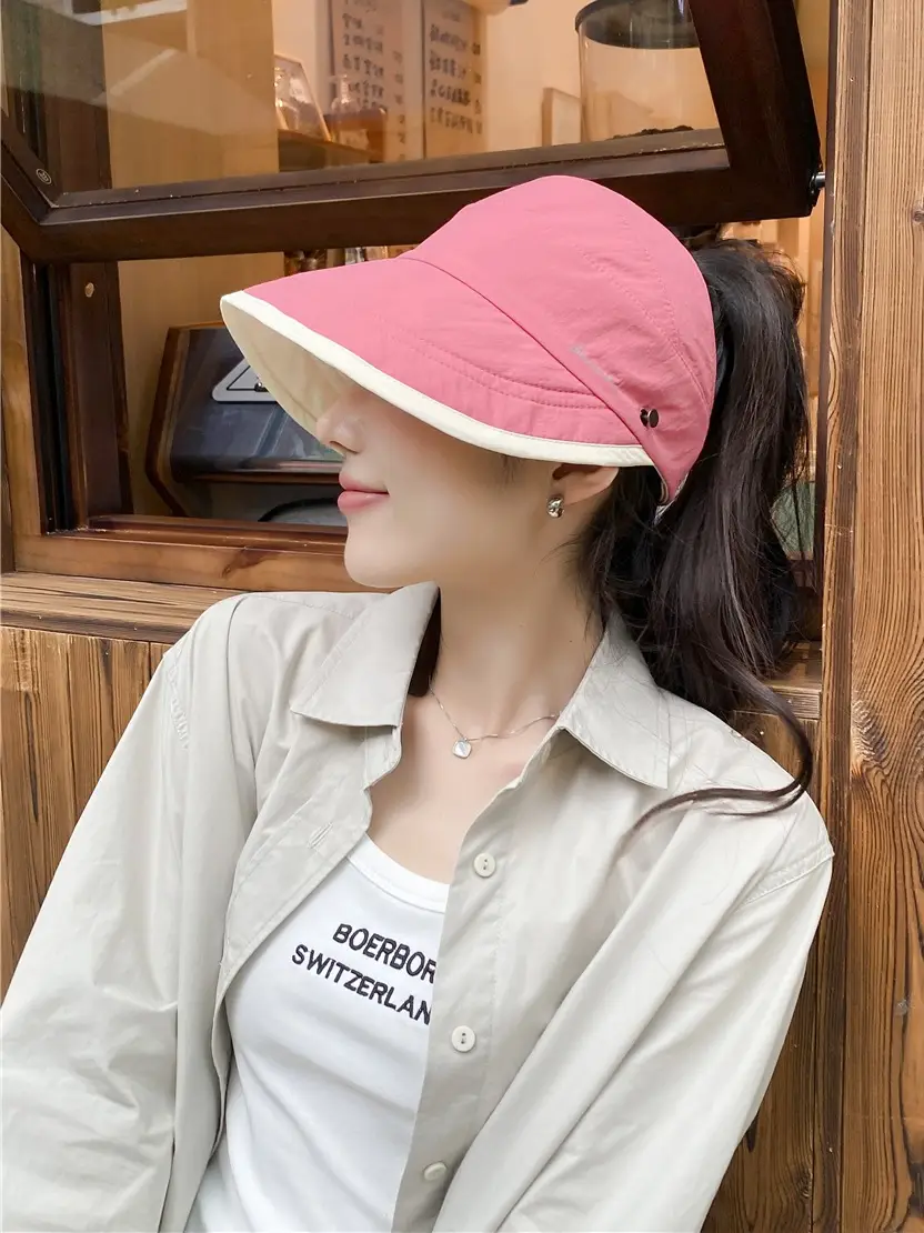 Japanese Style Double-sided Sun Hat Women Pink Black - Image 8