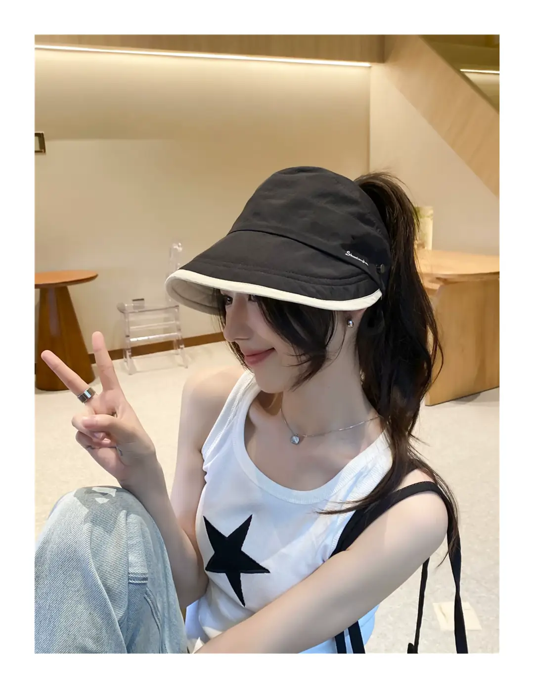 Japanese Style Double-sided Sun Hat Women Pink Black — feature 12