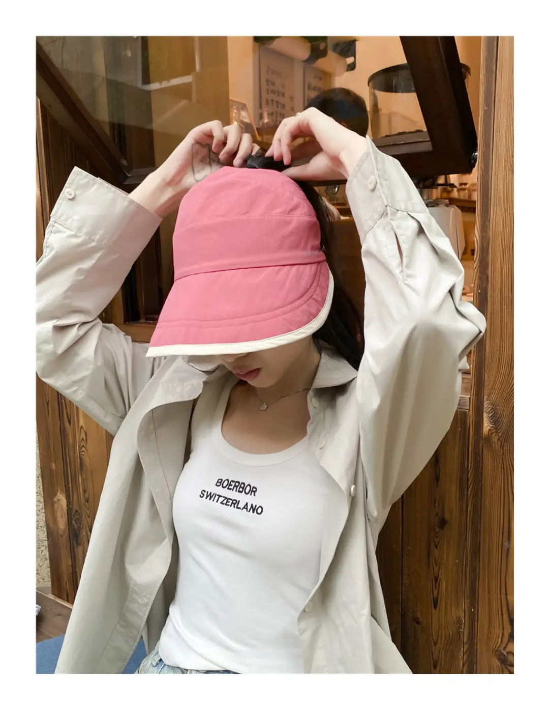 Japanese Style Double-sided Sun Hat Women Pink Black — feature 6
