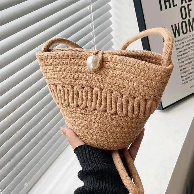 Women's Pearl Beaded Shoulder Bag Brown Mini - Image 8