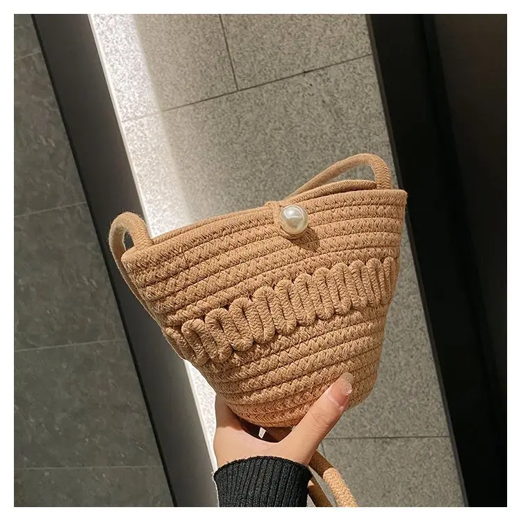 Women's Pearl Beaded Shoulder Bag Brown Mini — feature 18