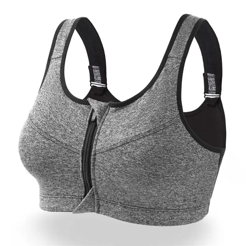 Black Front Zipper Sports Bra for Gym Wear