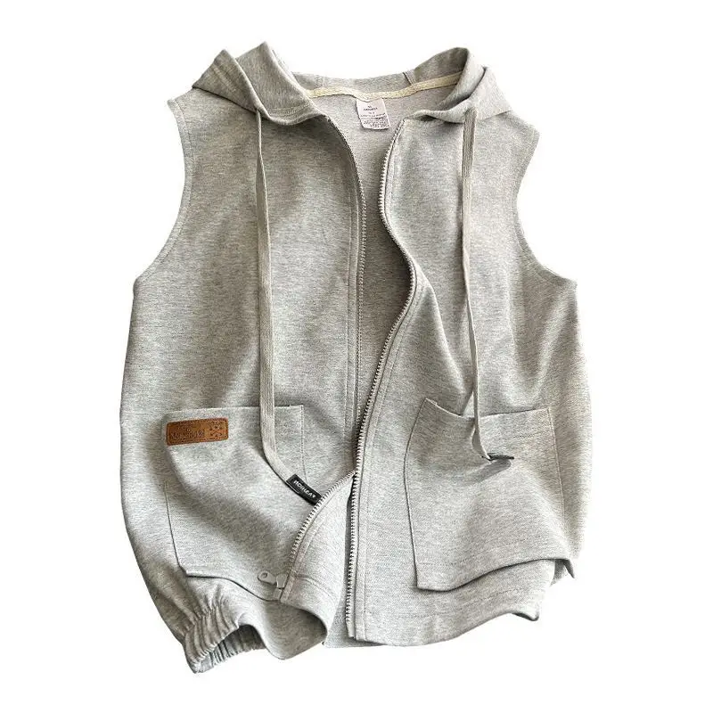 Women Grey White Layered Zipper Vest Sweatshirt - Image 6