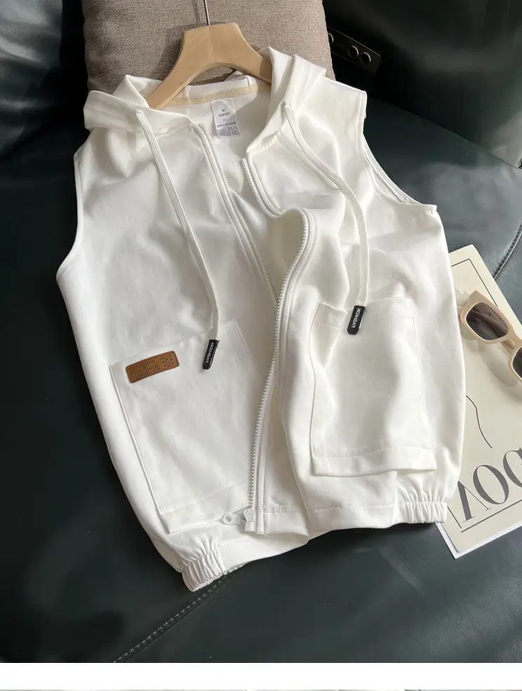 Women Grey White Layered Zipper Vest Sweatshirt — feature 10