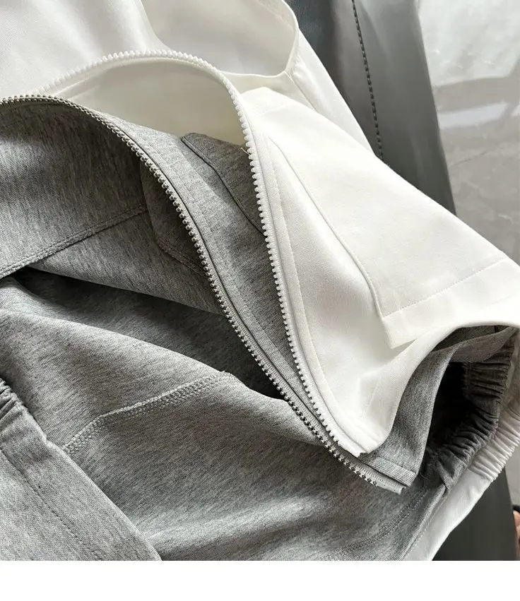 Women Grey White Layered Zipper Vest Sweatshirt — feature 13