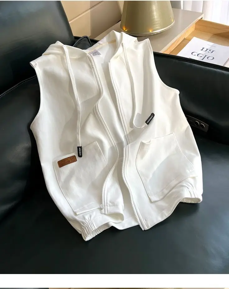 Women Grey White Layered Zipper Vest Sweatshirt — feature 4