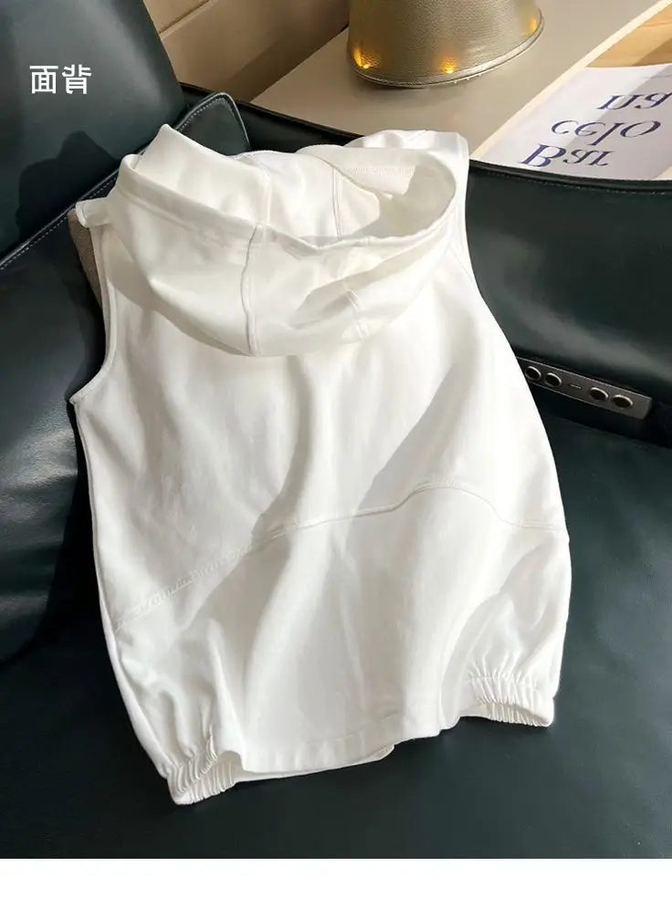 Women Grey White Layered Zipper Vest Sweatshirt — feature 5
