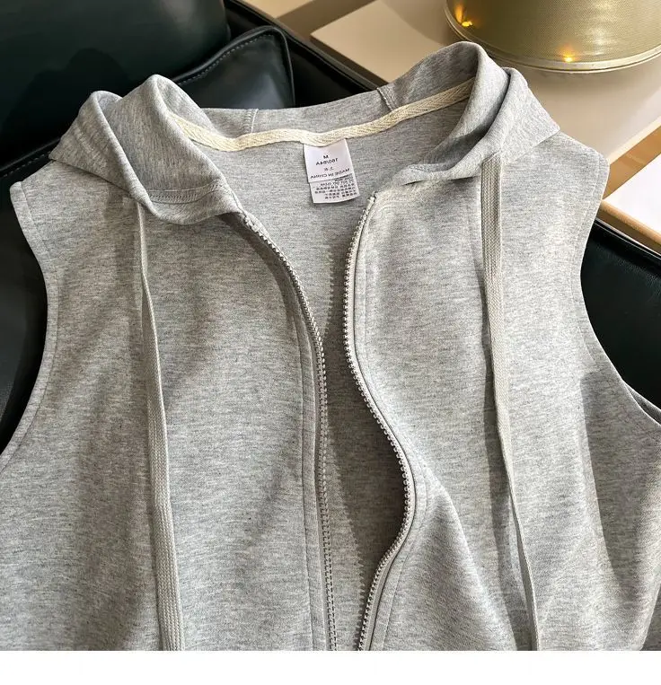 Women Grey White Layered Zipper Vest Sweatshirt — feature 6