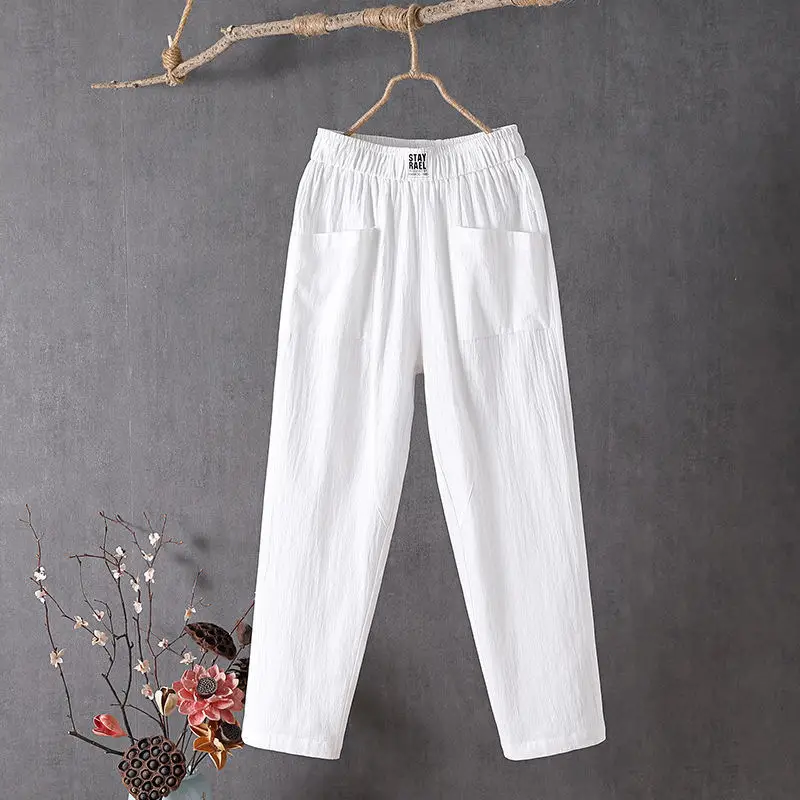 Women Cotton Linen Loose Slimming Pants White 2025 - Image 8