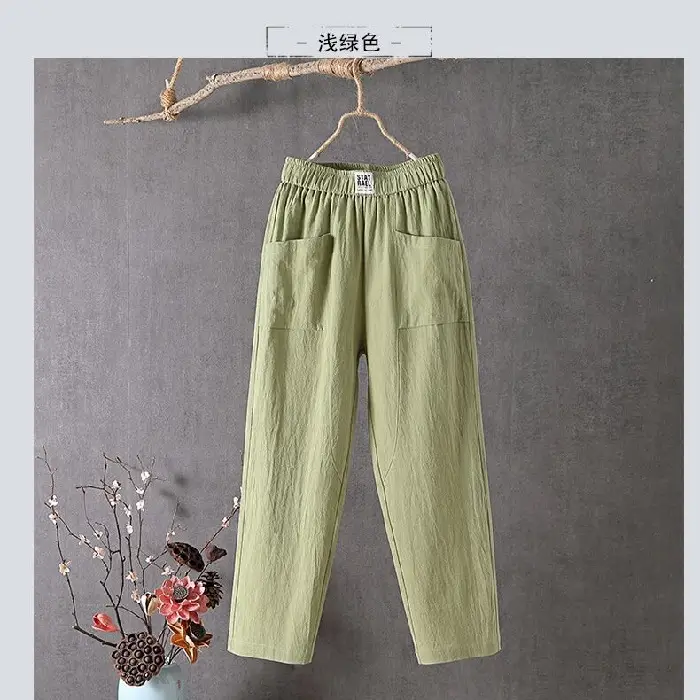 Women Cotton Linen Loose Slimming Pants White 2025 - Image 3
