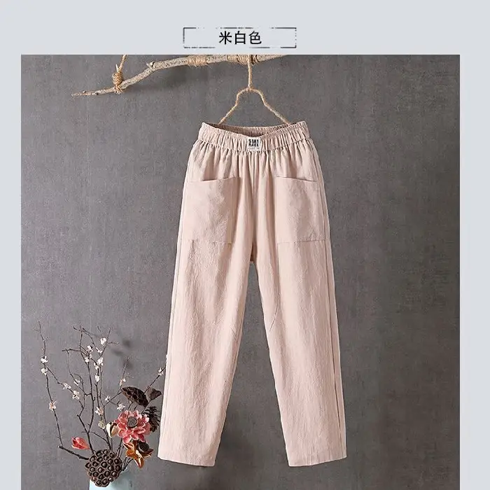 Women Cotton Linen Loose Slimming Pants White 2025 - Image 6