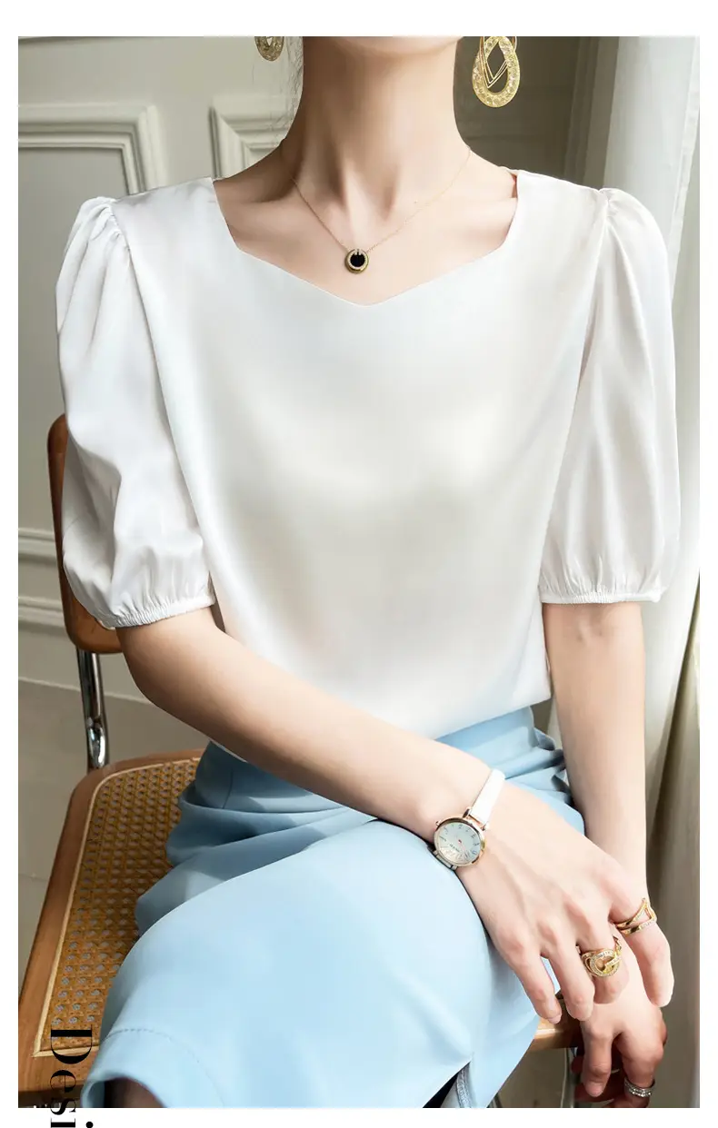 Women's White Chiffon T-Sleeve Top 2023 Summer — feature 23