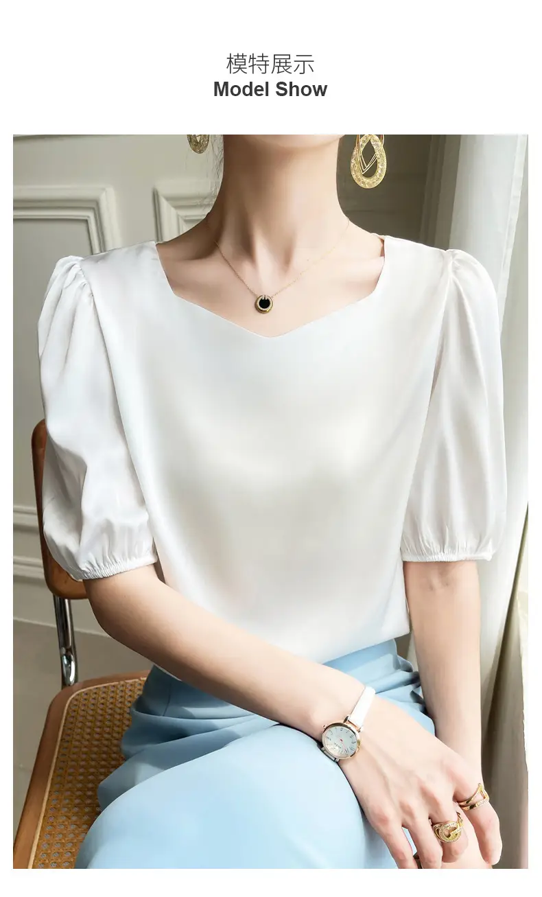 Women's White Chiffon T-Sleeve Top 2023 Summer — feature 30