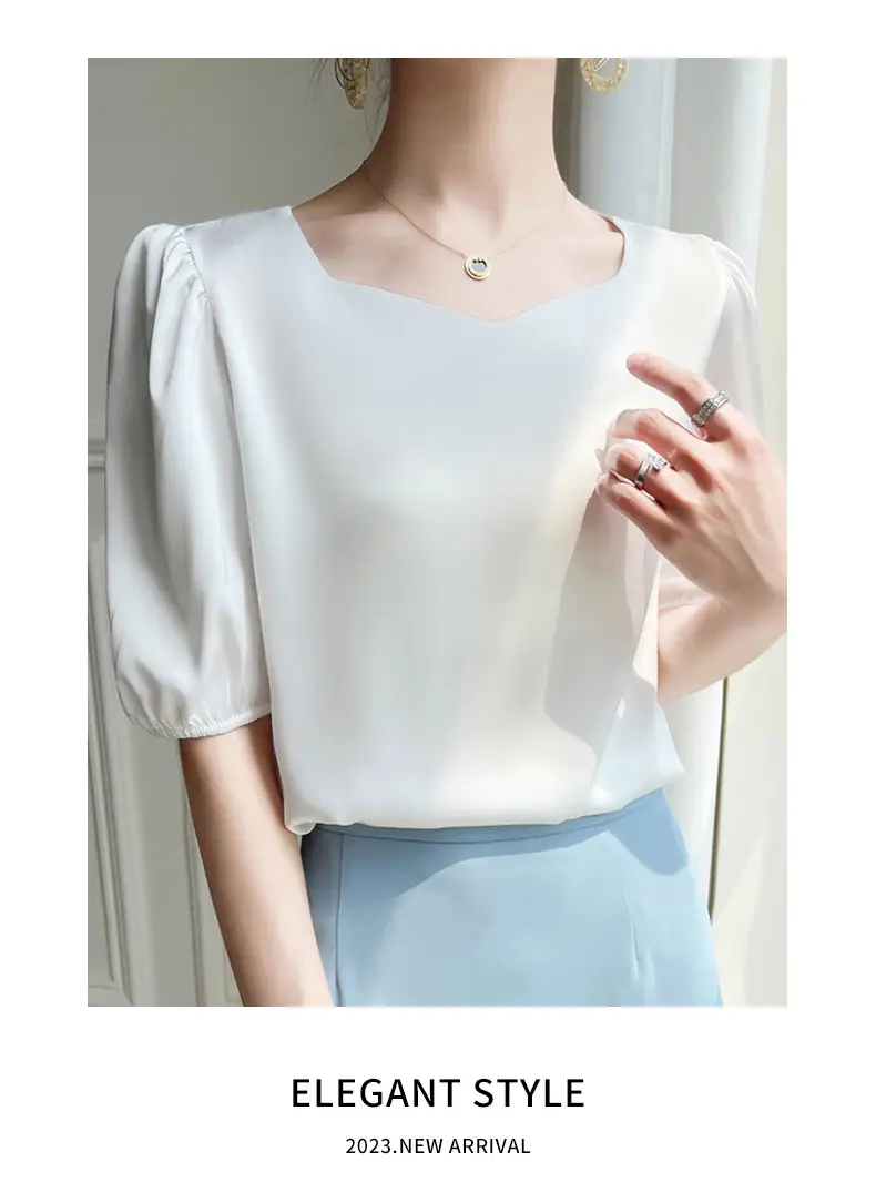 Women's White Chiffon T-Sleeve Top 2023 Summer — feature 31