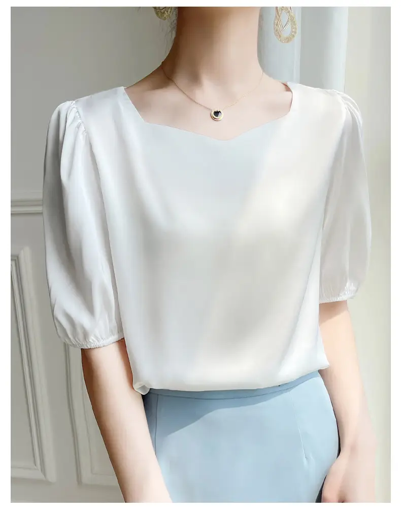 Women's White Chiffon T-Sleeve Top 2023 Summer — feature 32